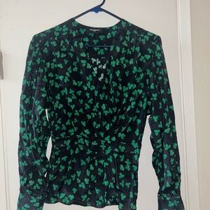 The Kooples Black and Green Leaf Print Blouse